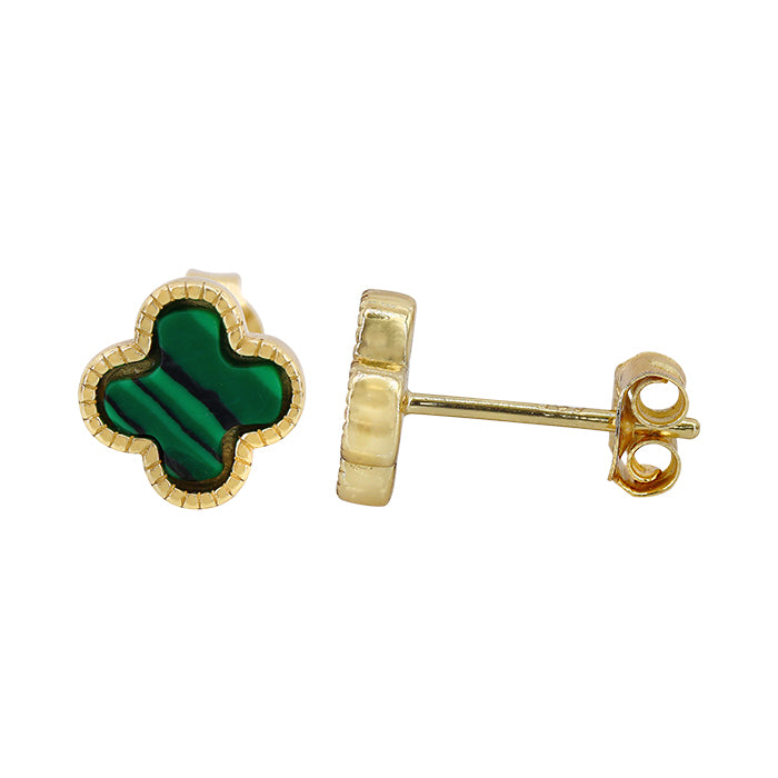 14K Gold Fill Malachite Quatrefoil Studs