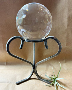 Vintage Danish Wrought Iron Crystal Ball Stand with New Glass Sphere