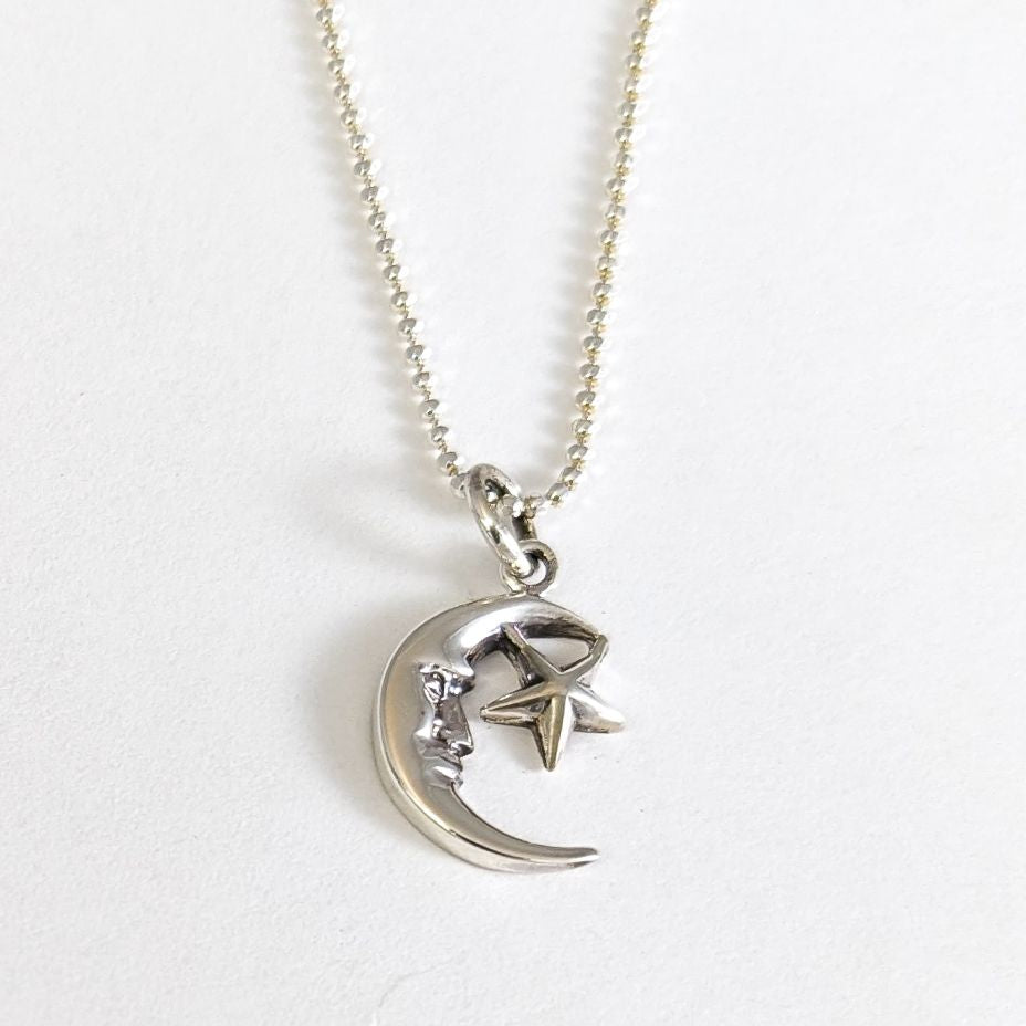 Tiny Silver Moon & Star Pendant