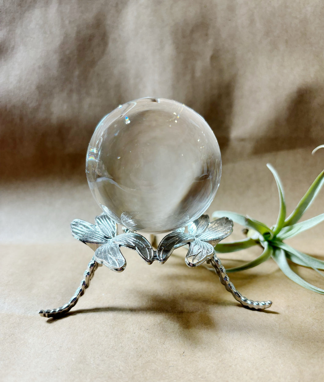 Silvery Dragonflies Crystal Ball Stand with Glass Sphere