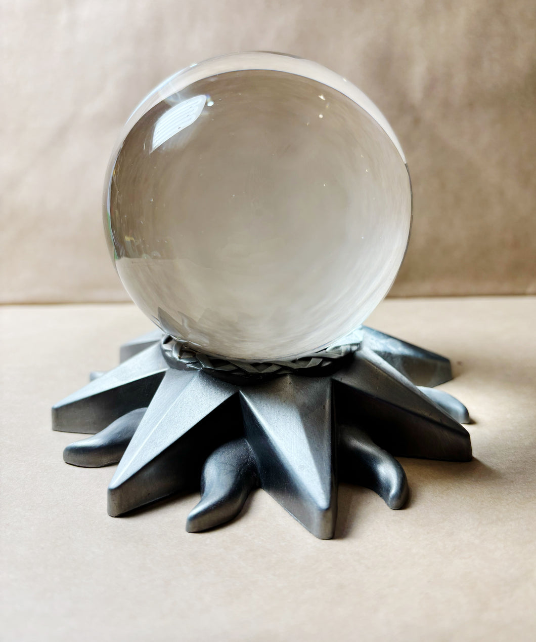 '90s Pewter Celestial Crystal Ball Stand with New Glass Sphere