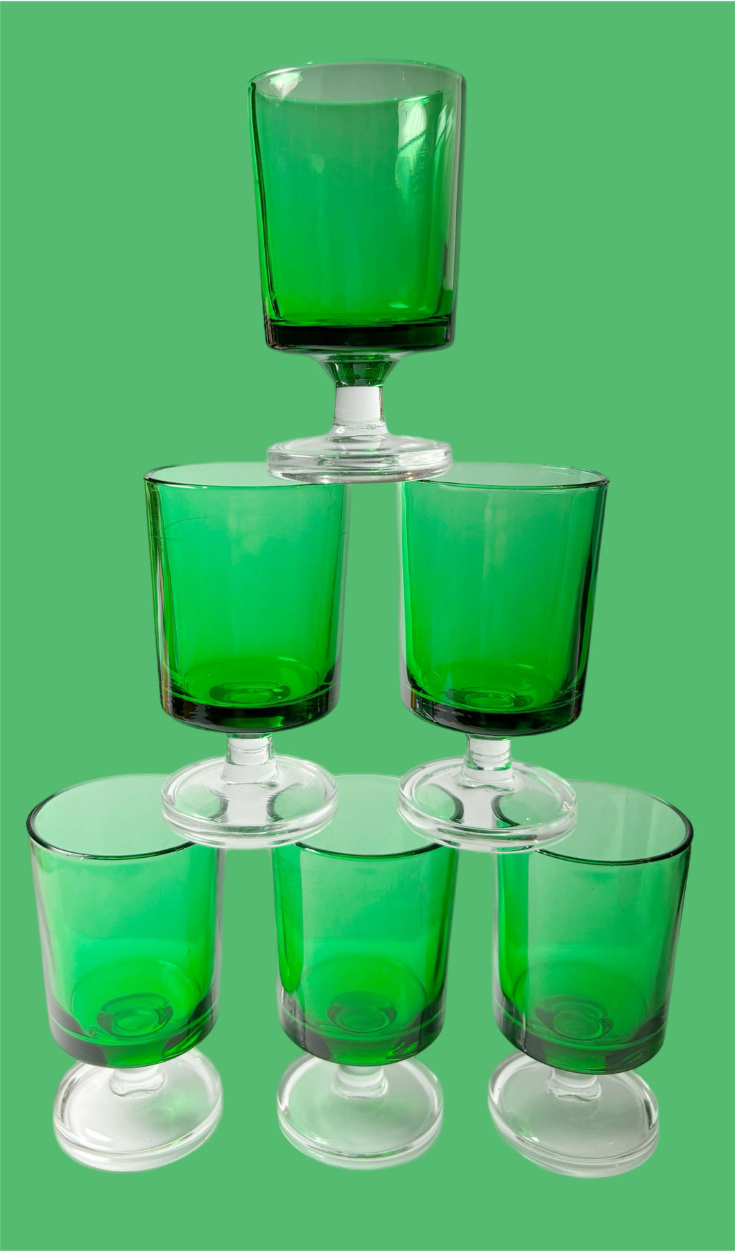 Vintage Set of Green Luminarc French Liqueur/Cordial Glasses