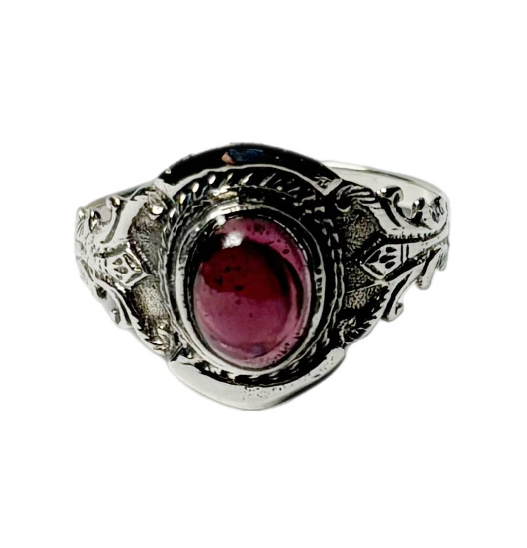 Garnet Cabochon & Sterling Silver Ring