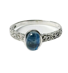 Kyanite & Sterling Silver Ring with Scroll Band