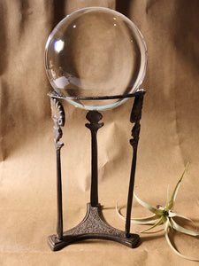 Tall Vintage Brass Crystal Ball Stand with New Glass Sphere