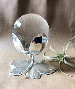 Midcentury Leaf Crystal Ball Stand with New Glass Sphere