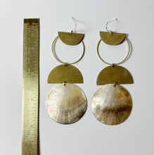 Load image into Gallery viewer, Brass Earrings with Vintage Etched Shell Discs (One of a Kind)
