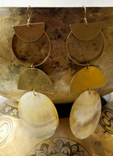 Load image into Gallery viewer, Brass Earrings with Vintage Etched Shell Discs (One of a Kind)
