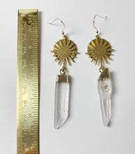 Load image into Gallery viewer, Brass Celestial Earrings with Raw Quartz Points
