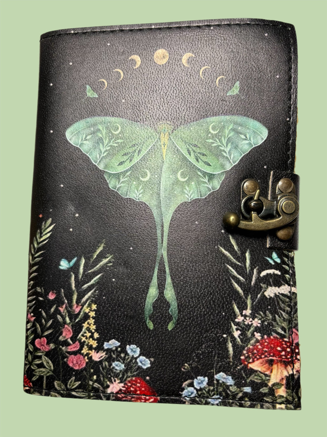 Handmade Leather-Bound Green Moth Journal