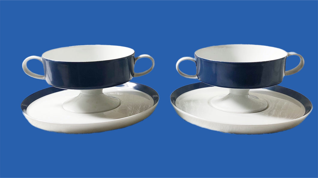 Vintage Rosenthal Composition Cobalt Soup Bowls with Saucers