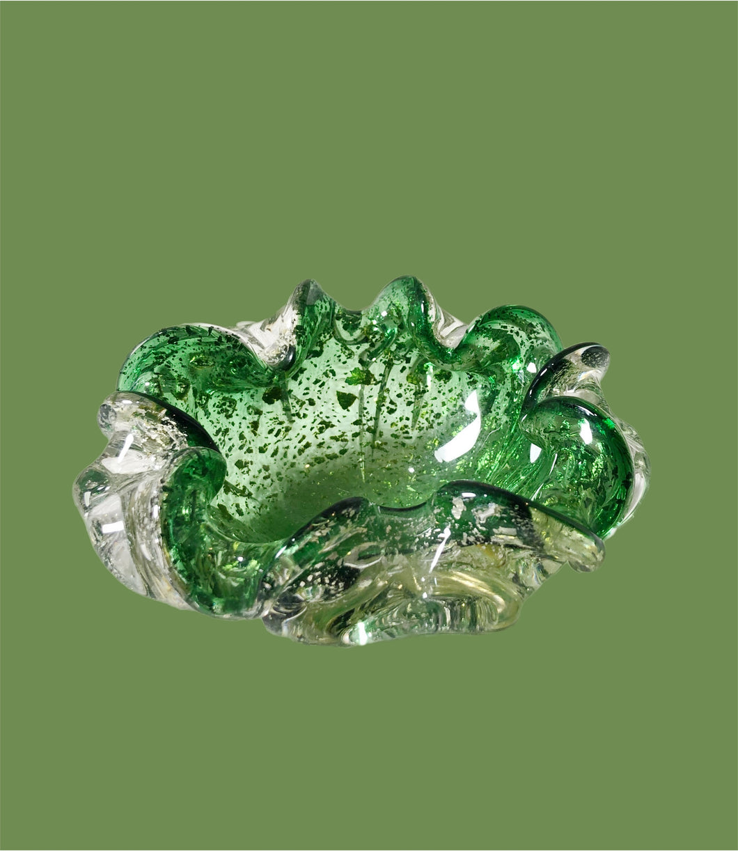Vintage Green Glass Ashtray/Trinket Dish