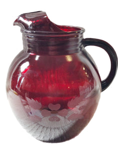 Vintage MCM Ruby Red Glass Pitcher