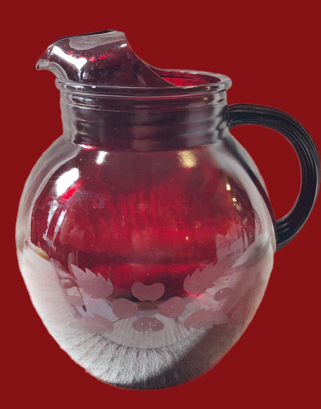 Vintage MCM Ruby Red Glass Pitcher