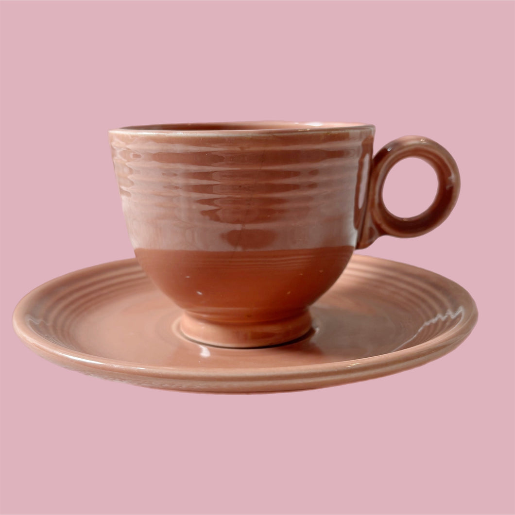 Vintage Fiestaware Cup & Saucer (Terracotta Pink)