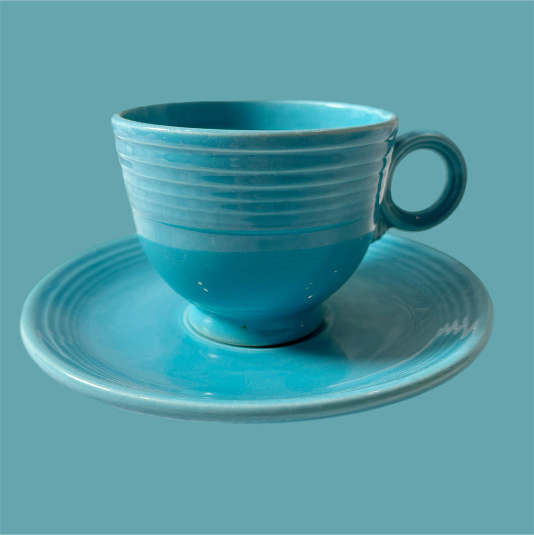 Vintage Fiestaware Cup & Saucer (Turquoise)