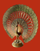 Load image into Gallery viewer, Vintage Enamelled Brass Peacock
