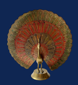 Vintage Enamelled Brass Peacock