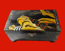 Load image into Gallery viewer, Vintage Japanese Lacquered &amp; Painted Wood Box with Mother Of Pearl Inlay (AS IS)
