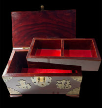 Load image into Gallery viewer, Vintage Chinese Rosewood &amp; Brass Jewelery Box

