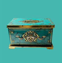 Load image into Gallery viewer, Vintage Bluebird Confectionary King's Coin Chest Tin Bank
