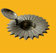 Load image into Gallery viewer, Vintage Pewter Sunflowert Tealight Holder with Snuffer Lid
