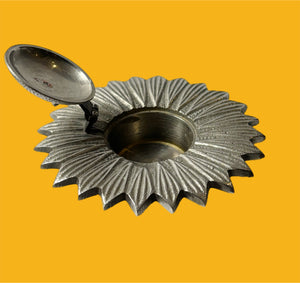 Vintage Pewter Sunflowert Tealight Holder with Snuffer Lid
