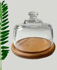 Vintage Teak & Glass Cloche/Cheese Dome
