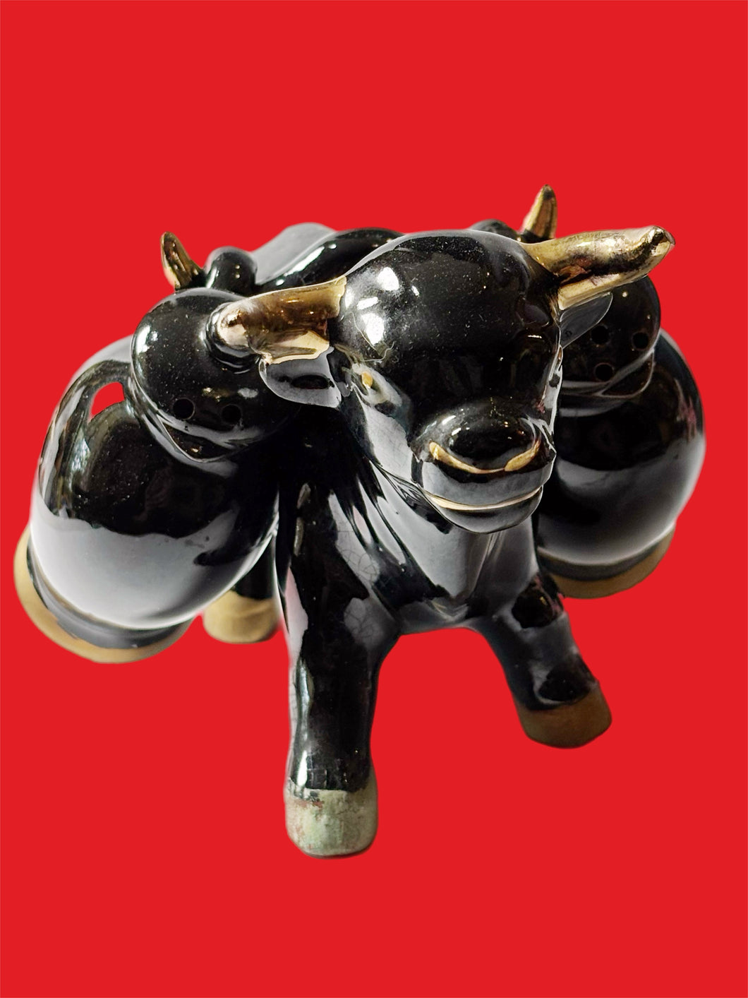 Vintage Ox With Salt & Pepper Shakers