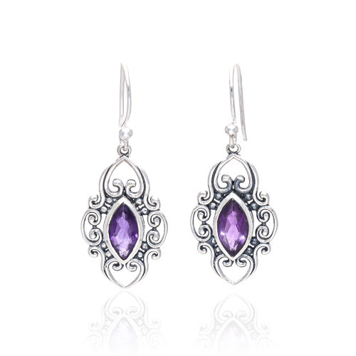 Marquis Cut Amethyst Earrings In Scroll Setting