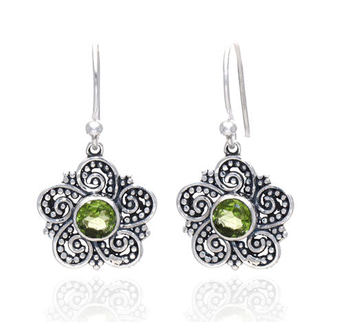 Flower Earrings With Peridot Centre