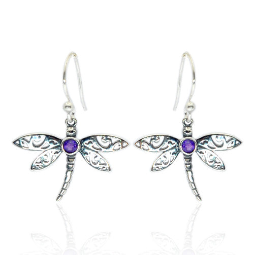 Dragonfly Earrings With Amethysts