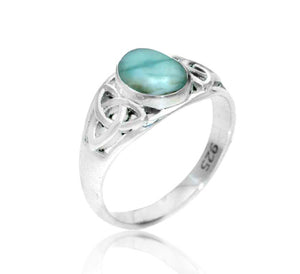 Sterling Silver & Larimar Ring in Celtic Knot Setting