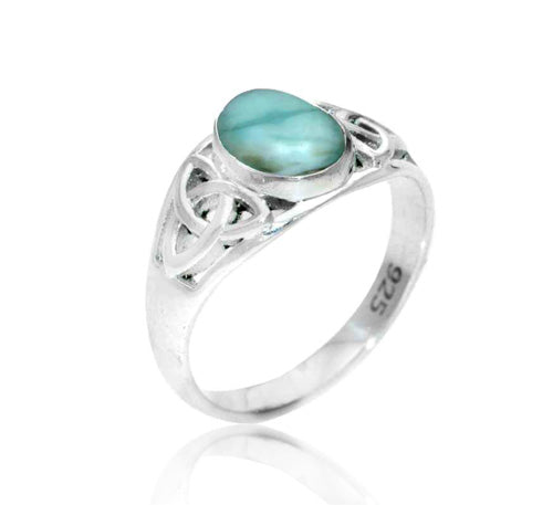 Sterling Silver & Larimar Ring in Celtic Knot Setting
