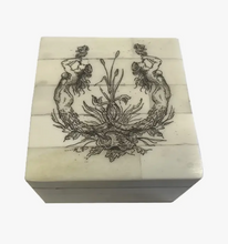 Load image into Gallery viewer, Scrimshaw Style Bone Dual Mermaid Trinket Box
