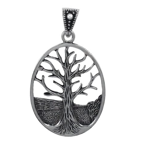 Sterling Silver Tree of Life Pendant (Large Oval)