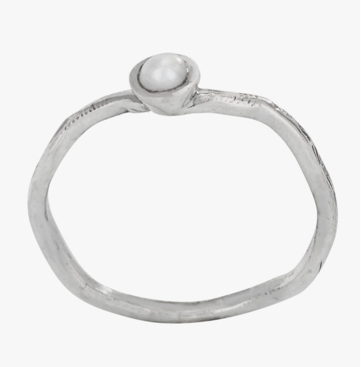 Hammered Silver and Pearl Ring