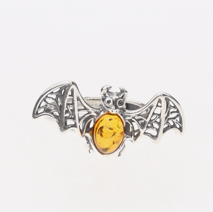 Cognac Amber Bat Adjustable Ring