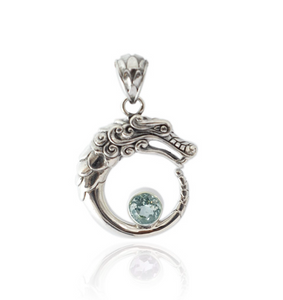 Balinese Dragon Pendant with Blue Topaz