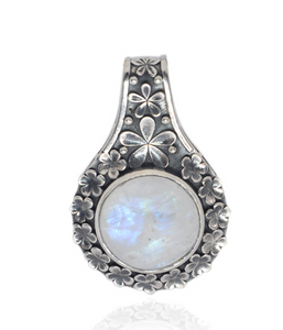 Balinese Flower Petal Pendant with Rainbow Moonstone