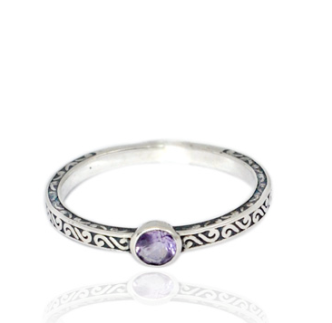 Small Faceted Amethyst Ring in Balinese Setting