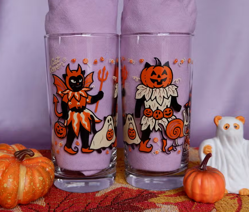 Halloween Costume Cats Drinking Glass