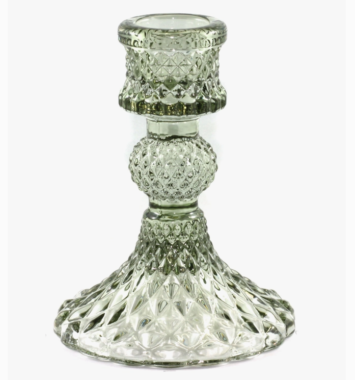 Pressed Glass Candle Holder (Green)