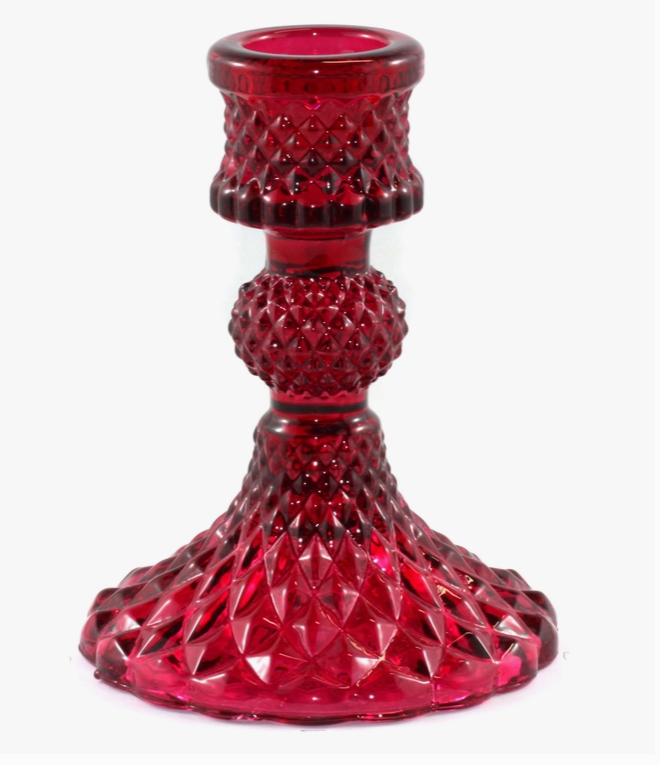 Pressed Glass Candle Holder (Red)