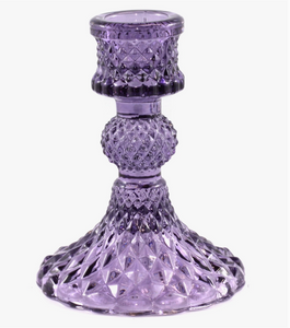 Pressed Glass Candle Holder (Purple)