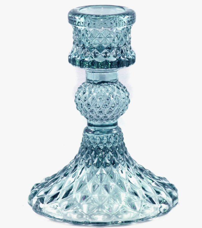 Pressed Glass Candle Holder (Sky Blue)