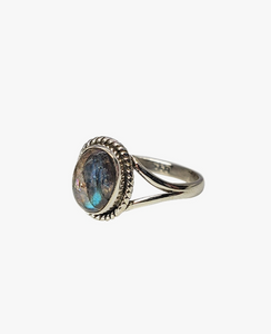 Labradorite Small Oval Cabochon Ring