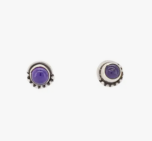 Amethyst & Sterling Silver Cabochon Mini Studs