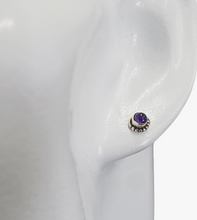 Load image into Gallery viewer, Amethyst &amp; Sterling Silver Cabochon Mini Studs
