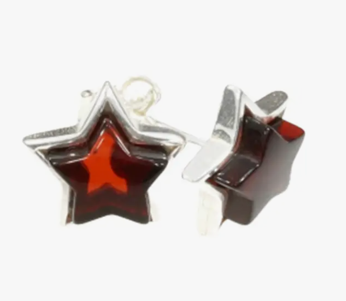 Cherry Amber Sterling Silver Star Studs